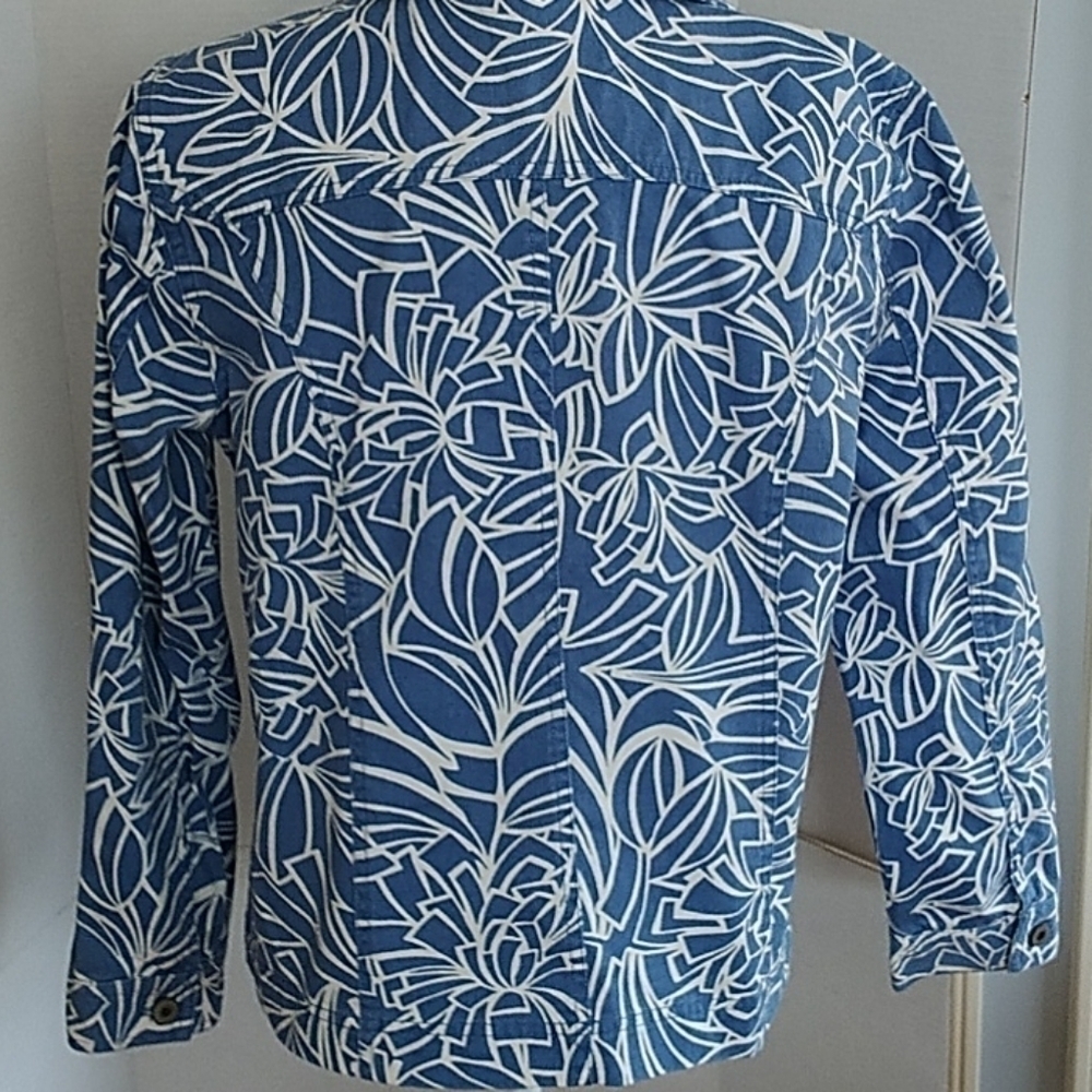 JM Collection, Blue Geometric Cotton Jacket.Sz 10. - Picture 5 of 8